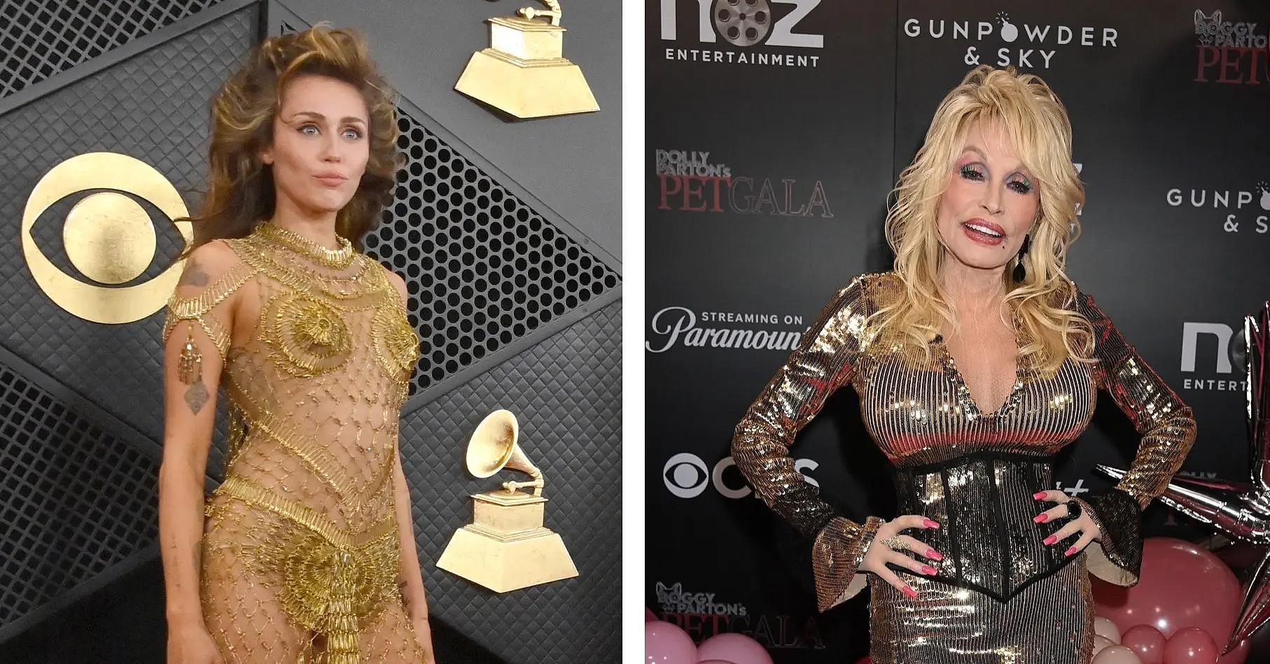 Split photos of Miley Cyrus and Dolly Parton
