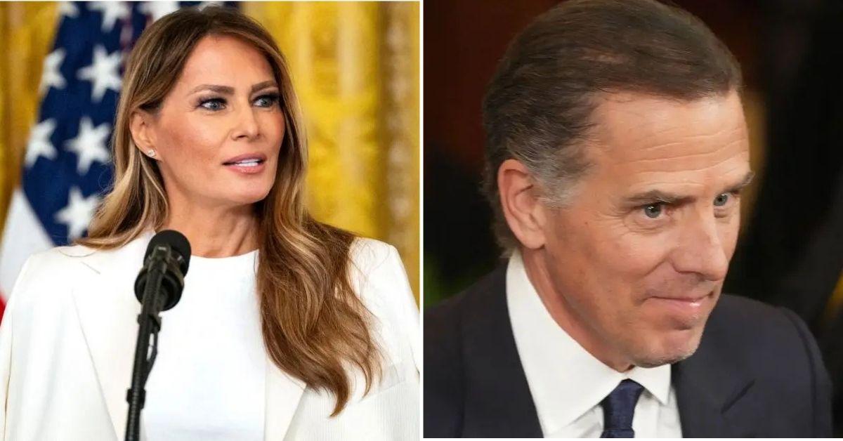 split photo of Melania Trump and Hunter Biden
