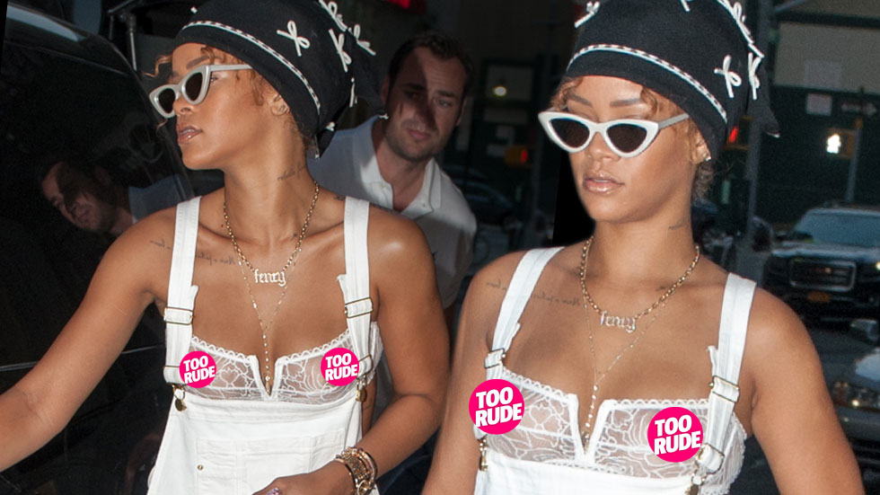 //rihanna shopping nude under see through bra