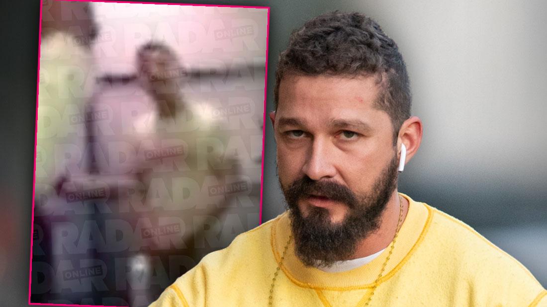 Shia LaBeouf With Full BeardWalking Down the Street Wearng AirBuds and Yellow Sweatshirt, Inset Shia LaBeouf Ranting at Bar