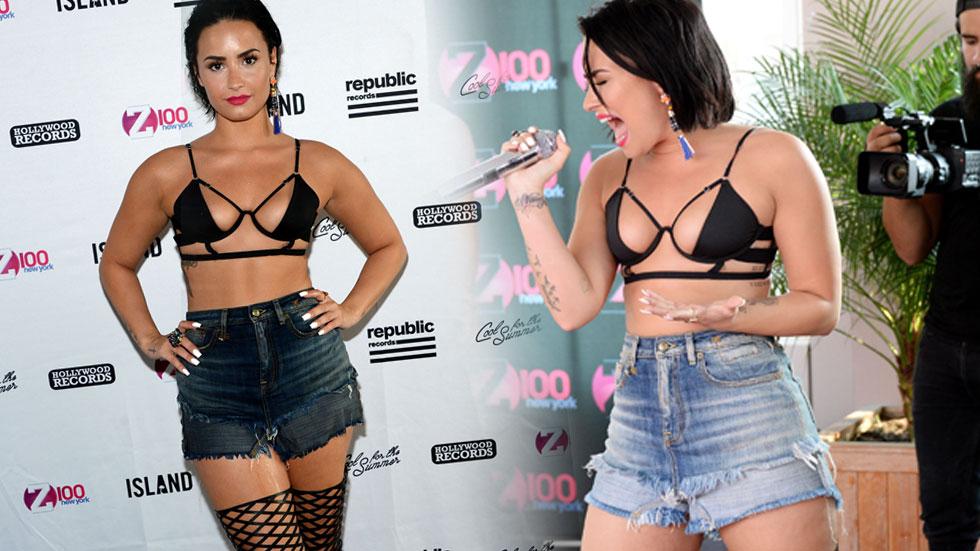 Demi Lovato Bra Fishnet Boots