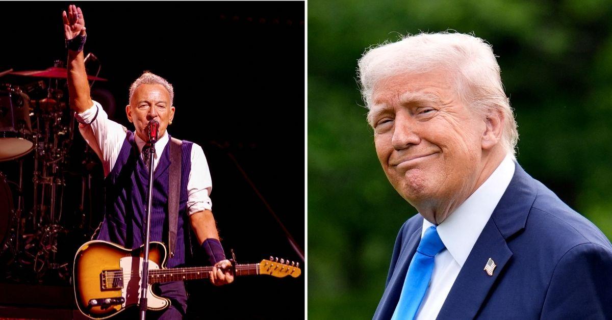 split photo of bruce springsteen and donald trump