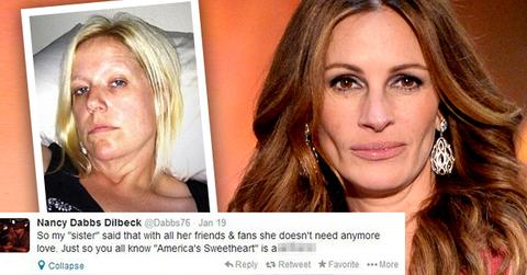 //julia roberts half sister nancy dabbs dilbeck twitter slam overdose abandoned wide