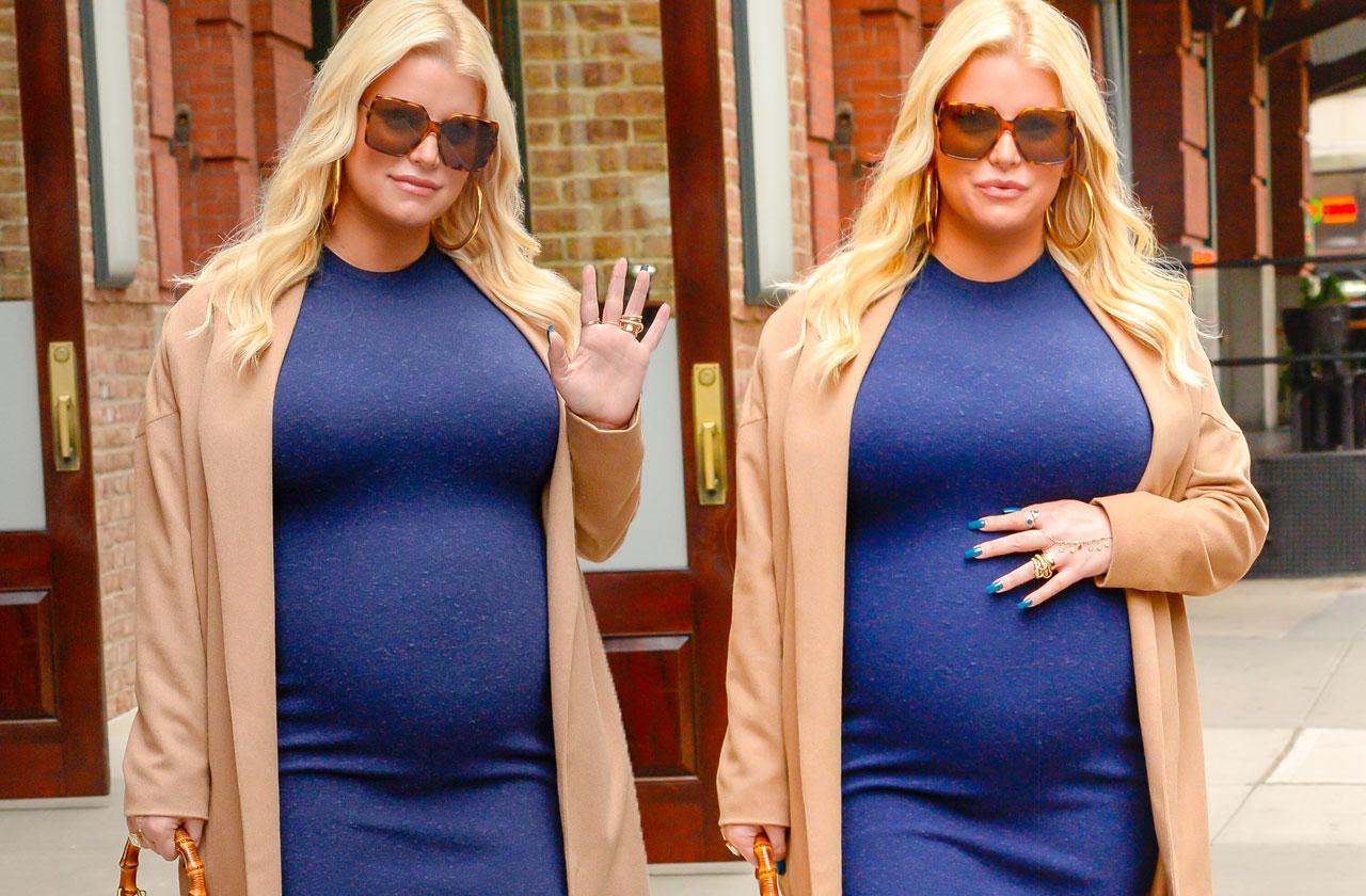 Pregnant Jessica Simpson Shows Off Baby Bump In Long Blue Dress