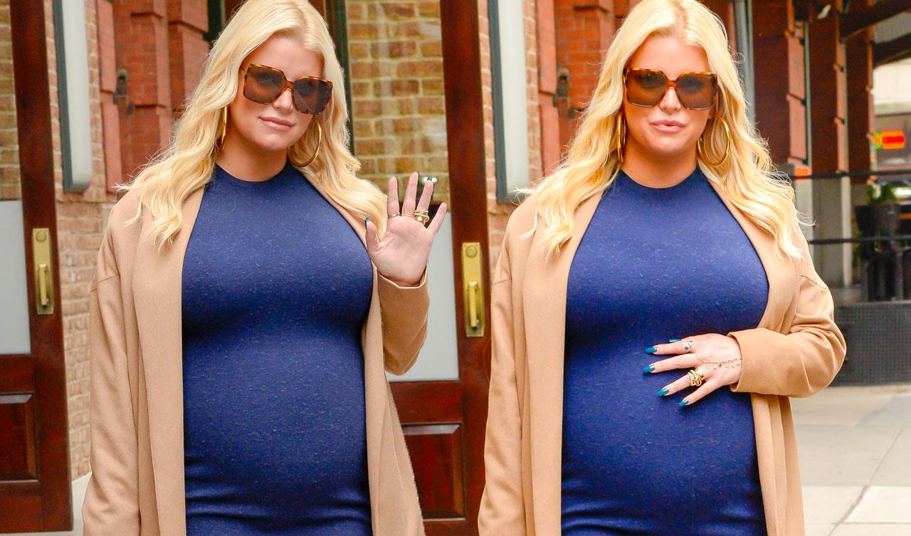 Pregnant Jessica Simpson Shows Off Baby Bump In Long Blue Dress