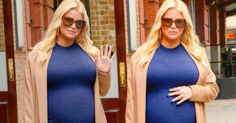 Jessica Simpson Pregnant Baby Bump Blue Dress