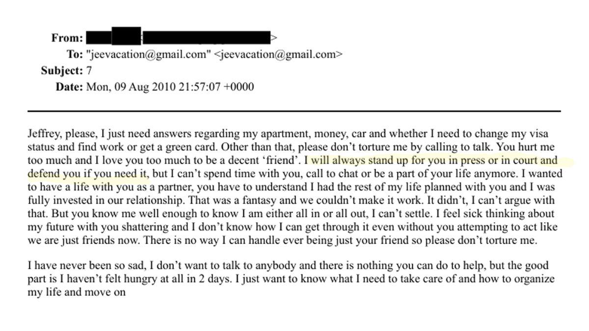 Photo of Nadia Marcinko email to Jeffrey Epstein