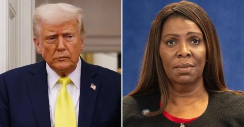 split photo of donald trump and letitia james.