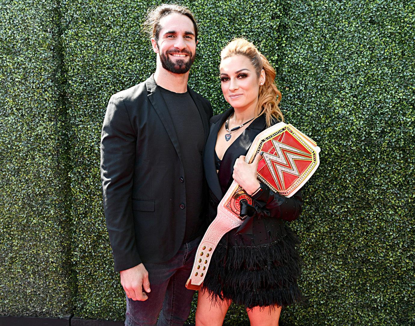 Becky Lynch and Seth Rollins attend the 2019 MTV TV and Movie Awards