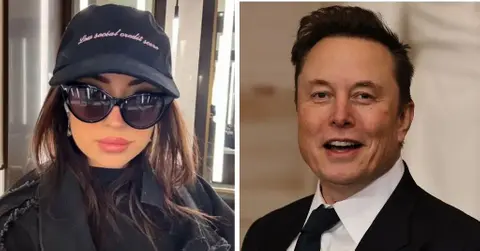 Split photo of Ashley St. Clair. Elon Musk