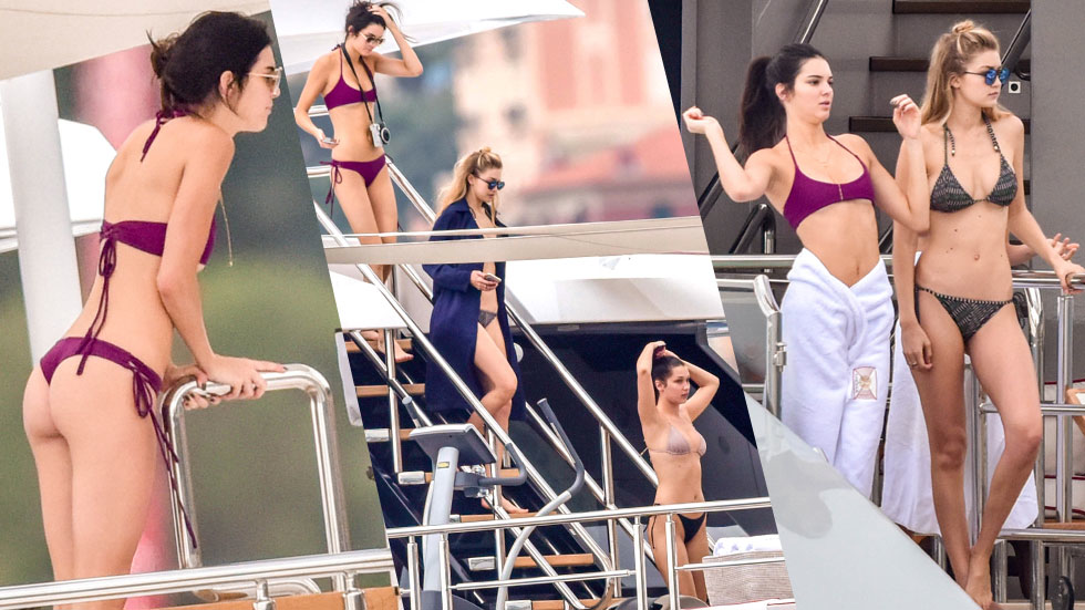 //gigi hadid with kendall jenner in bikini on yacht​