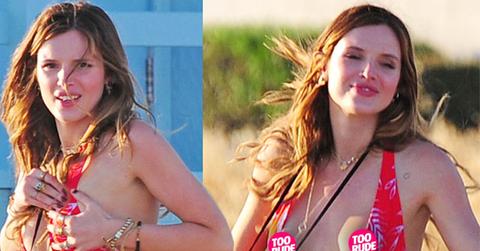 //bella thorne nip slip swimsuit beach pp