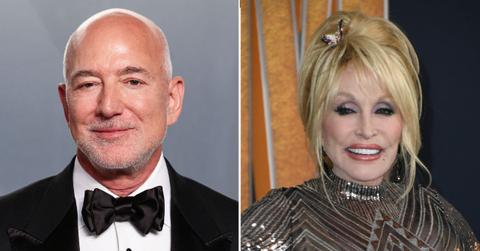 A photo of Jeff Bezos alongside a photo of Dolly Parton