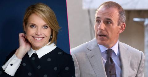 Matt Lauer attends Justin Bieber's concert on the 'Today' show where it mostly rained during his performance; Right, Katie Couric poses for a photo in New York Katie Couric Portrait Session