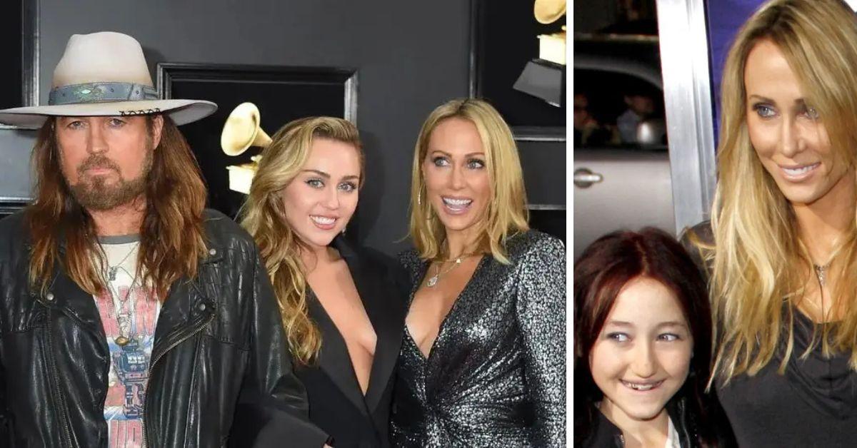 Split photo of Billy Ray Cyrus and Miley Cyrus and Tish Cyrus