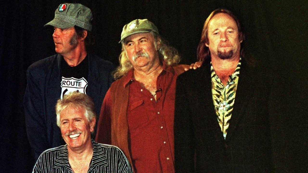 Photo of Graham Nash, Neil Young, David Crosby and Stephen Stills