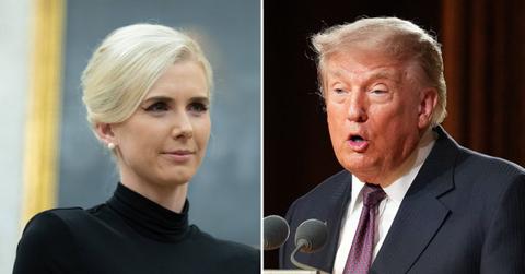 A photo of Natalie Harp alongside a photo of Donald Trump