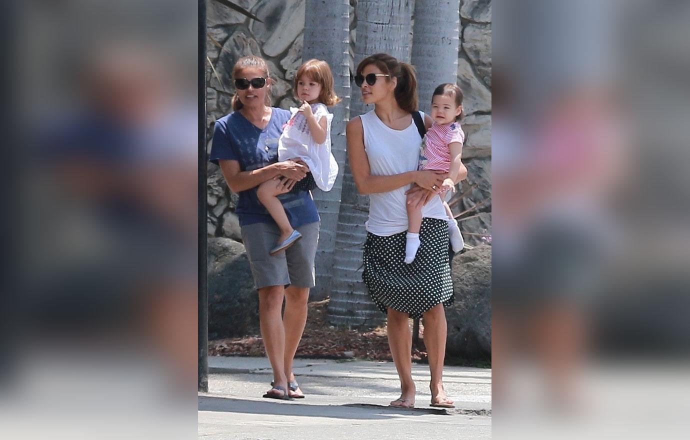 Eva Mendes Takes Daughters Out For Summer Stroll