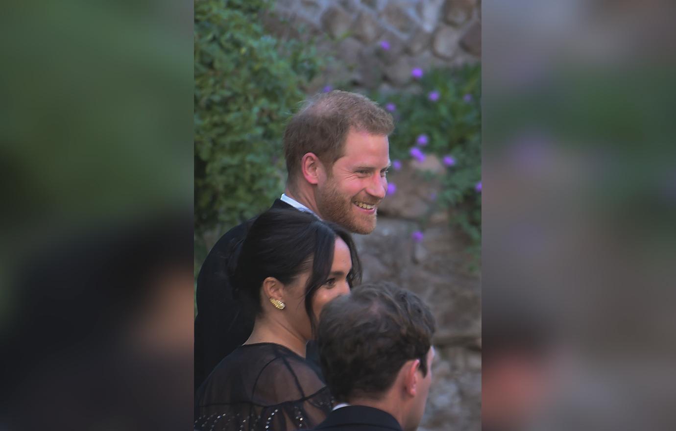 Prince Harry and wife Megan Markle arrive at the Villa Aurelia in Rome to attend the wedding of Misha Nonoo and Michael Henn.