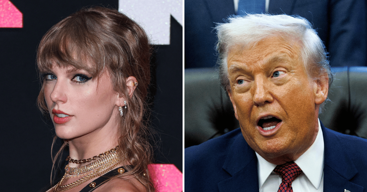 Split photo of Taylor Swift, Donald Trump